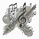 music notes, communist revolution, minimal, thin lines, kadinsky tattoo design idea