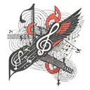 music notes, communist revolution, minimal, thin lines, kadinsky tattoo design idea