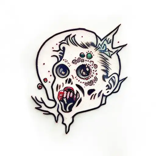 zombie chick with mouth stitched tattoo design idea