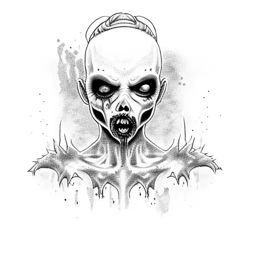 zombie chick with mouth stitched tattoo design idea