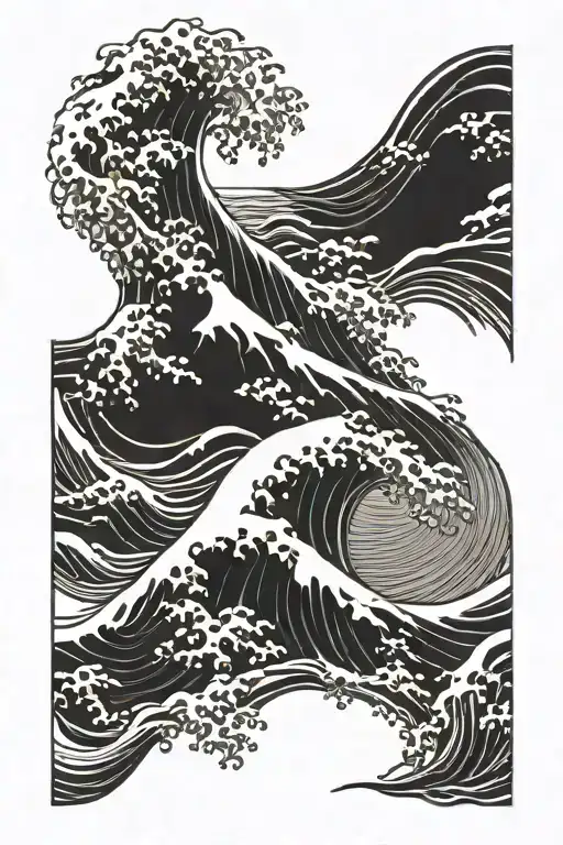 Hokusai wave pattern with Philippine sun rising tattoo design idea