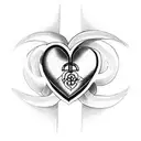 It's a symbol of a heart with a red circle around it, inside of the heart there is a white cross, the red circle has a s tattoo design idea