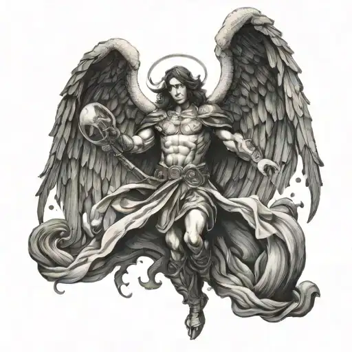 archangel Gabriel fighting demons tattoo design idea
