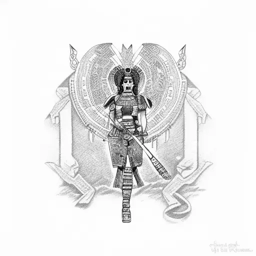sexy aztec mexican female warrior tattoo design idea