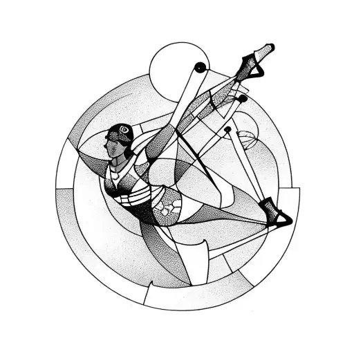 athletic figure such as a runner or a gymnast, surrounded by celestial elements. tattoo design idea
