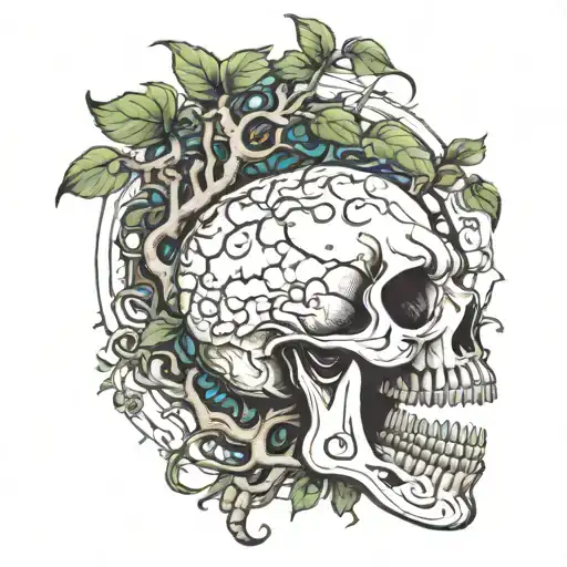 skull with the tree of life in the mouth open with recovering man from addiction  tattoo design idea