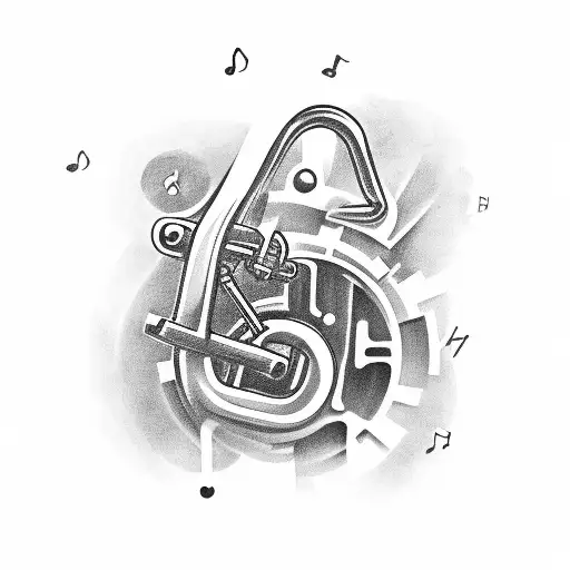 A mechanic holding a wrench and surrounded by musical notes tattoo design idea