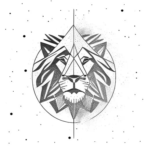 A lion standing on top of a mountain peak, with a compass in its paw tattoo design idea
