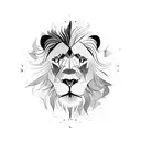 A lion standing on top of a mountain peak, with a compass in its paw tattoo design idea