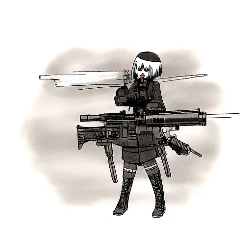 gothic ethereal emo bloody grown anime with .50 cal rifle tattoo design idea