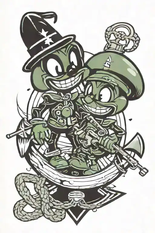 Marvin the Martian and US Navy anchor intertwined tattoo design idea