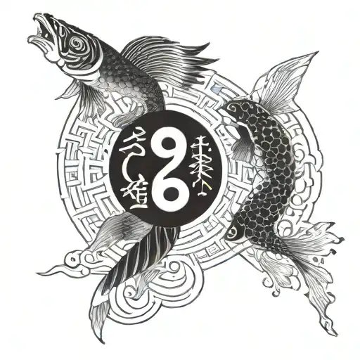 my blood group A+, the yin yang sign, my fish sign and my date of birth in Roman numerals XI.III.MCMXCIV tattoo design idea