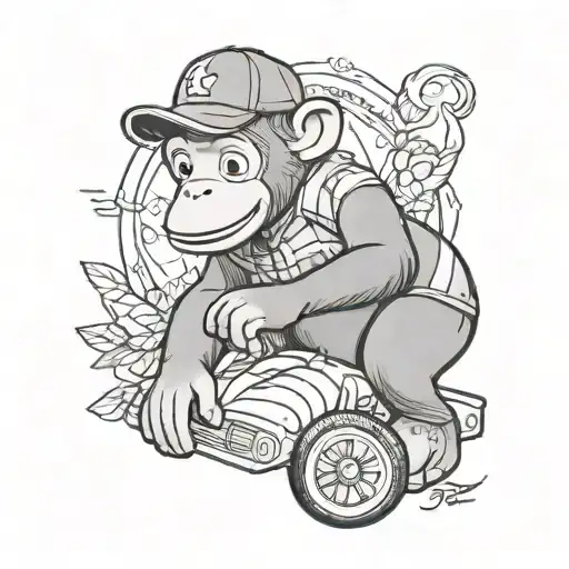 Draw a unique tattoo of curious George, the monkey riding Eeyore from Winnie the Pooh tattoo design idea