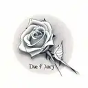 name of Danny Ursitti with a rose and fingerprints with the dates June 1995 - March 2023 tattoo design idea
