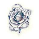 name of Danny Ursitti with a rose and fingerprints with the dates June 1995 - March 2023 tattoo design idea