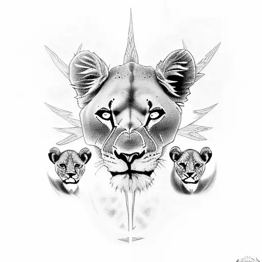 spine tattoo with 3 in images. lioness and two cubs + tree of life + pheonix  tattoo design idea