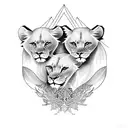 lioness and two cubs + tree of life + pheonix  tattoo design idea