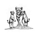 lioness and two cubs + tree of life + pheonix  tattoo design idea