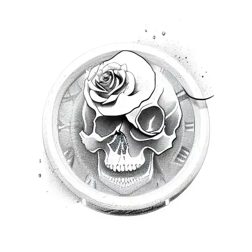 skull clock rose sand timer sleeve  tattoo design idea