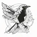 Robin mid-flight. outline only. abstract. no shading tattoo design idea