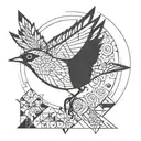 Robin mid-flight. outline only. abstract. no shading tattoo design idea