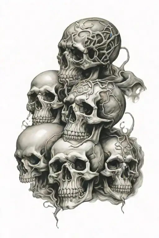 hear no evil speak no evil speak no evil as skulls and smoke behind them tattoo design idea
