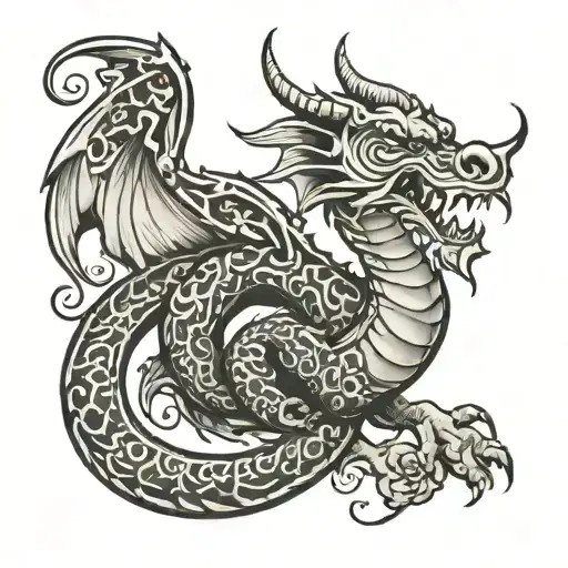 dragon style with date of birth for new born  tattoo design idea