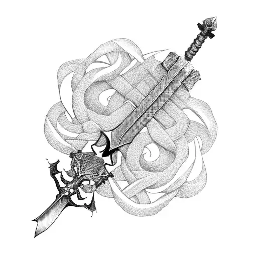 a skeletal sword inside of a wavy candlestick tattoo design idea