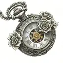 A pocket watch with intricate clockwork gears surrounding a heart-shaped locket, with a carnation flower intertwined in the design tattoo design idea