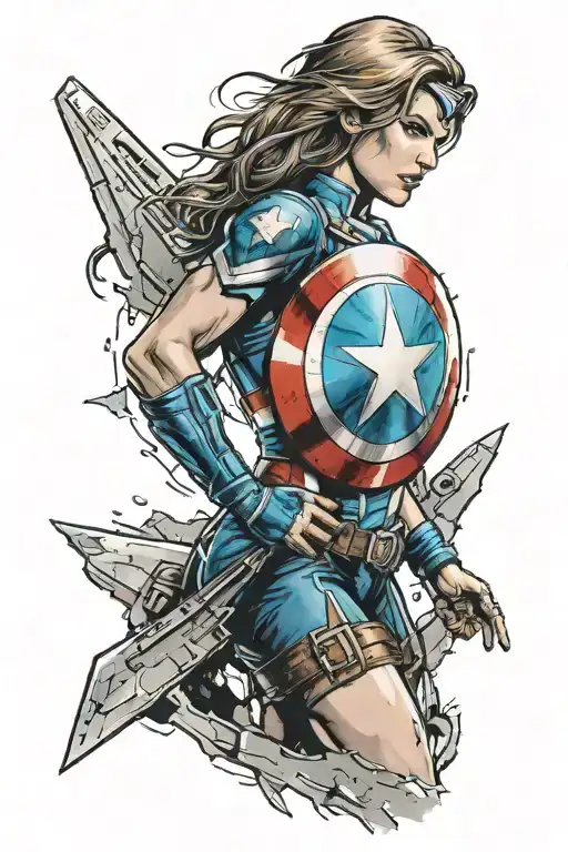 captan america shield woman blue tattoo design idea