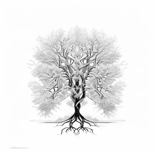 Tree of Life thick branches long roots tattoo design idea
