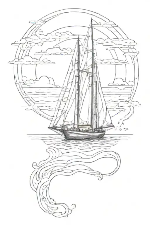 sailboat sunset tattoo design idea