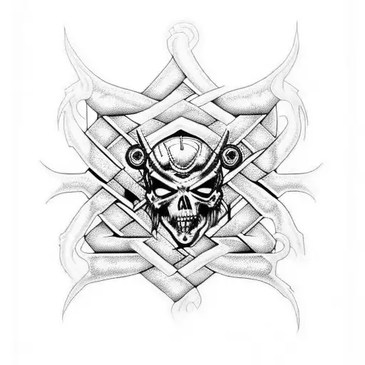 A motorhead logo merged with a snake from Metallica's black album, with intricate dotwork patterns tattoo design idea