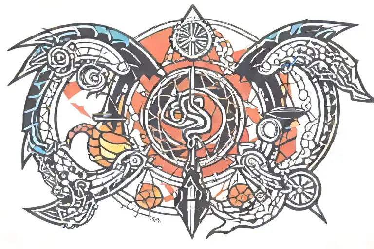 An abstract geometric design incorporating both the Libra scales and a scorpion silhouette tattoo design idea