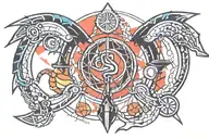 An abstract geometric design incorporating both the Libra scales and a scorpion silhouette tattoo design idea