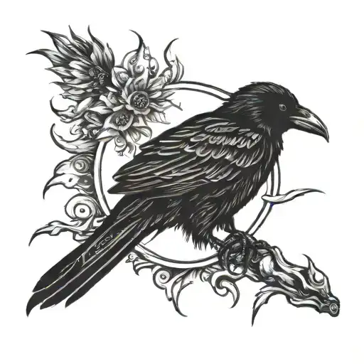 crow, sun, loss tattoo design idea