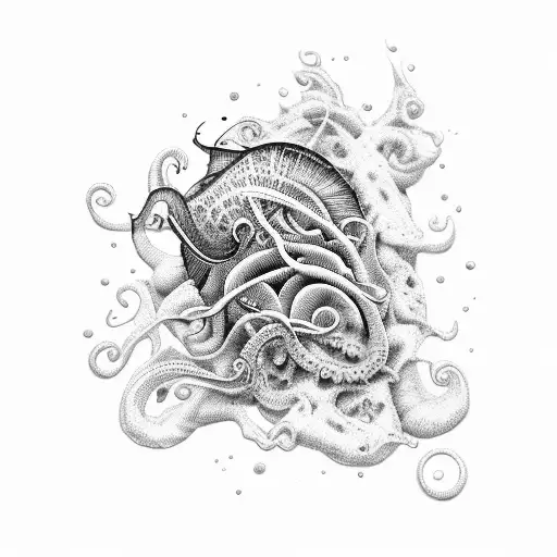 An aleatoriamente-inspired tattoo of a sketchy sea creature in dotwork style tattoo design idea