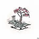 A coffee bean tree growing on the ruins of an ancient Greek temple tattoo design idea