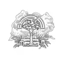 A coffee bean tree growing on the ruins of an ancient Greek temple tattoo design idea