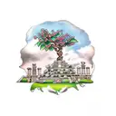 A coffee bean tree growing on the ruins of an ancient Greek temple tattoo design idea