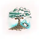 A coffee bean tree growing on the ruins of an ancient Greek temple tattoo design idea