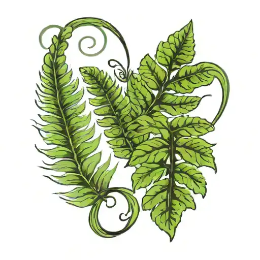 fern leaf with two hearts intertwined tattoo design idea