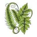 fern leaf with two hearts intertwined tattoo design idea