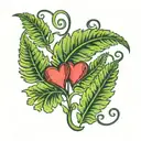 fern leaf with two hearts intertwined tattoo design idea