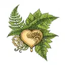 fern leaf with two hearts intertwined tattoo design idea