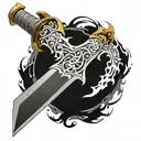 Japanese anime sword with flames wrapped around the blade and in white "through fire and brimestone is written in madrin tattoo design idea
