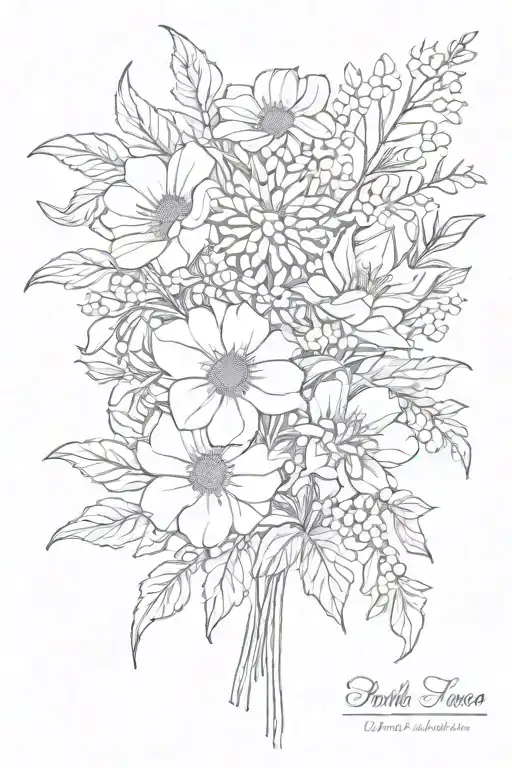 Birth Flower Bouquet July August February March October tattoo design idea