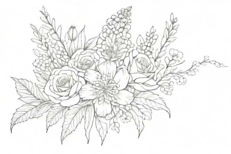 Birth Flower Bouquet July August February March October tattoo design idea