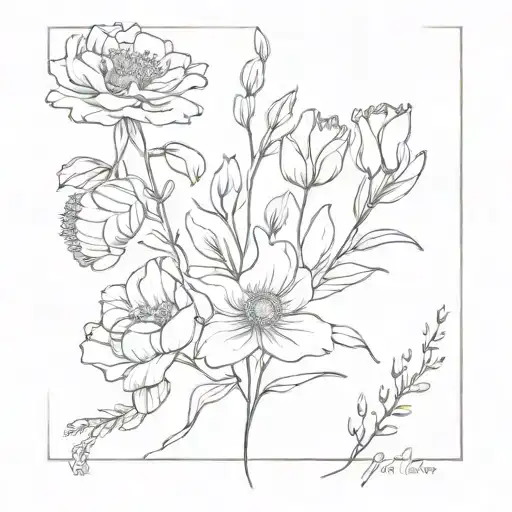 Birth Flower Bouquet July August February March October tattoo design idea