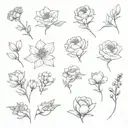 Birth Flower Bouquet July August February March October tattoo design idea